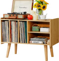 Record Player Stand with Vinyl Storage Holds Up to 300lb, Large Record Player Table Cabinet for Album Storage with Holder Vinyl Display Shelf, Wood Turntable Stand for Bedroom Living Room (Nature)