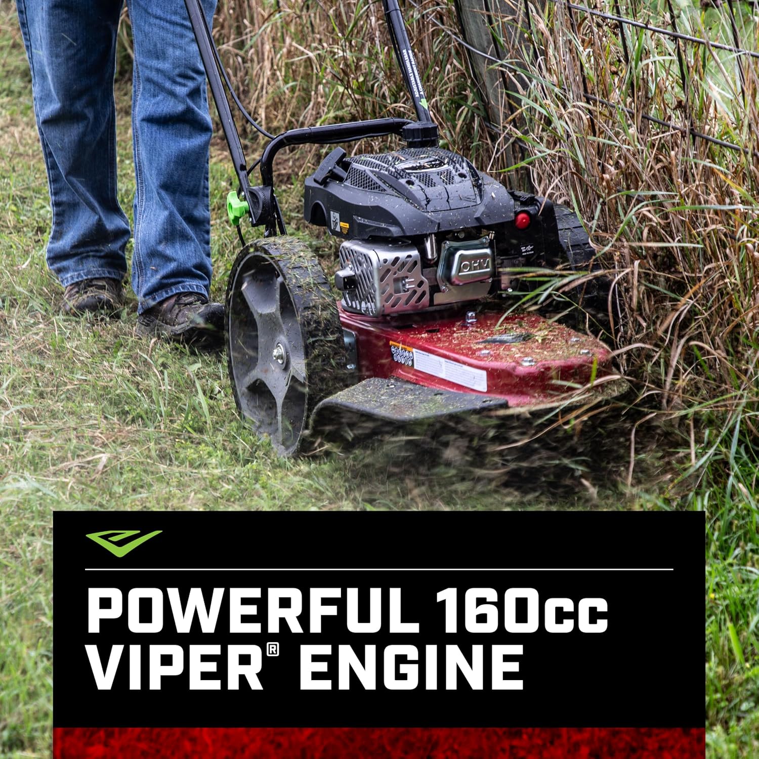 Earthquake Walk Behind String Mower With 160cc Viper 4-Cycle Engine, 22' Cutting Diameter, 14' Never-Go-Flat Wheels, Easy Assembly, Adjustable Handlebar, Model # 40314