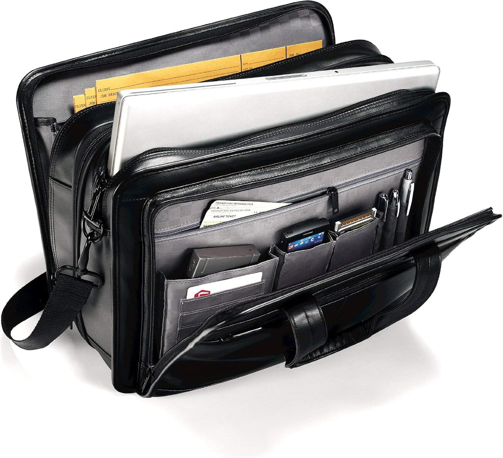 Samsonite Leather Expandable Briefcase, Black, One Size