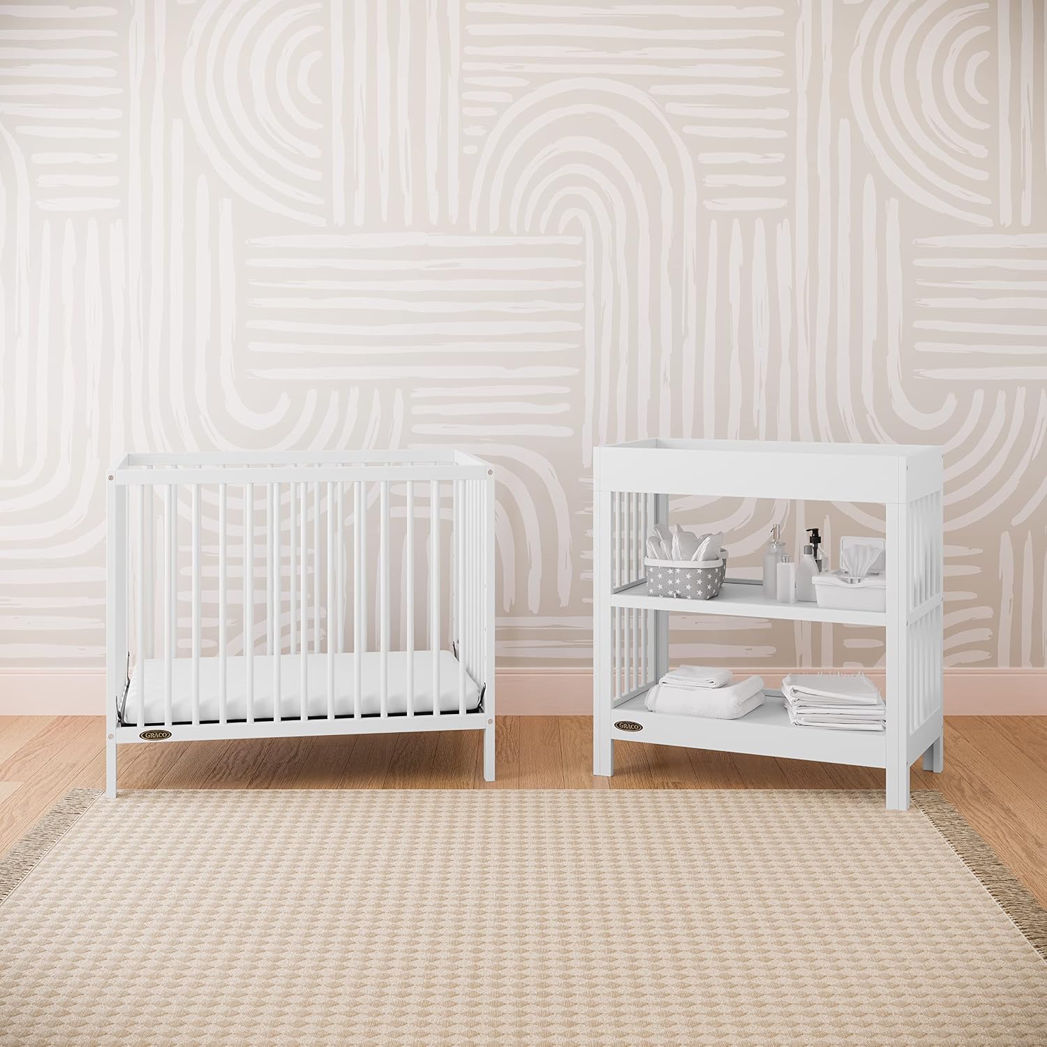 Graco Teddi 4-in-1 Convertible Mini Crib with Bonus Water-Resistant Mattress – GREENGUARD Gold Certified, 2.75-Inch Mattress Included, Small Spaces Crib, Easy 30-Minute Assembly (White)