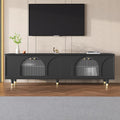 LUMISOL Modern TV Stand for 75'+ TV, Arch TV Console with Glass Door Cabinets, Wood Entertainment Center with Arch Panel Doors for Living Room, Bedroom, Black
