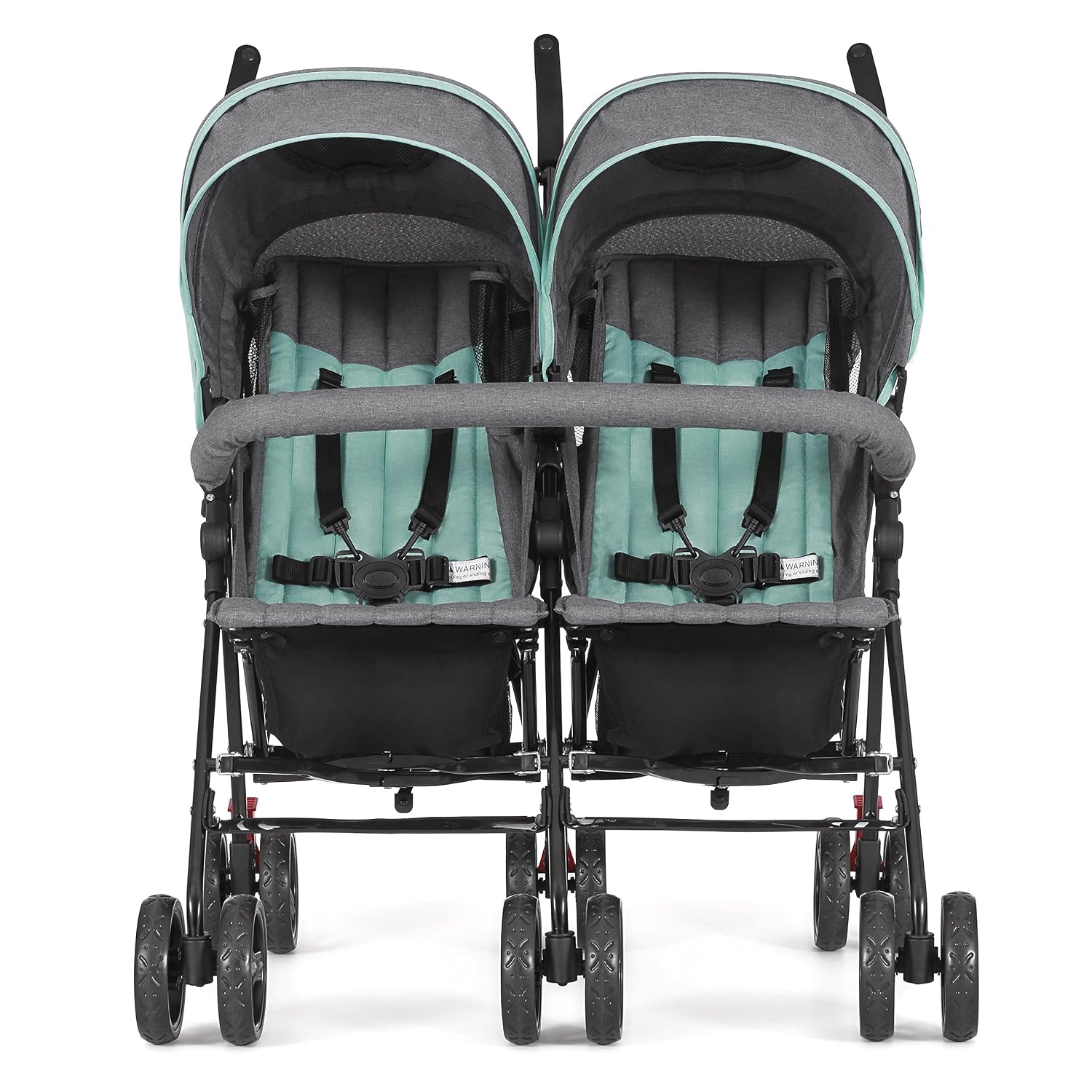 Dream On Me Volgo Twin Baby Stroller, Lightweight Side-by-Side Double Umbrella Stroller with Adjustable Canopy, 5-Point Harness, Storage Basket & Travel-Friendly Fold – Mint