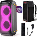 Pyle Compact Bluetooth PA Party Speaker System, 160W Dual 6.5' Karaoke Machine with Mic, Rechargeable Battery, USB/SD/BT/FM Radio, TWS Function & Party Lights, Speaker Bag Included, 11.8'x11.8'x26.4'