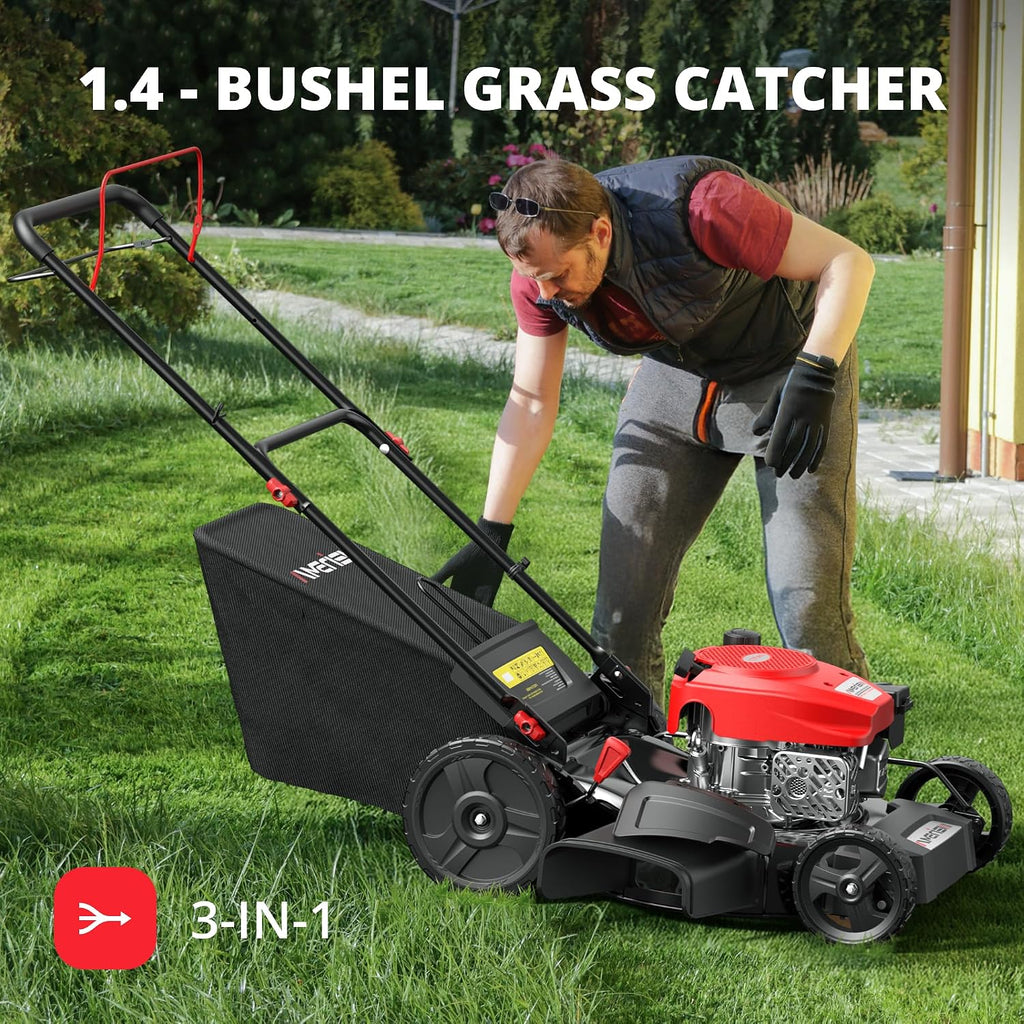 Amerisun 21' Steel Deck Self-Propelled Lawn Mower, 170cc OHV Gas Engine with Air-Cooled Technology, 3-in-1 Cutting Mode, 6-Stage Height Adjustment (1.5'-3.9'), Easy to Assemble & Maintain