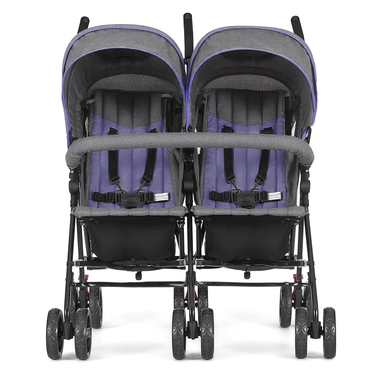 Dream On Me Volgo Twin Baby Stroller, Lightweight Side-by-Side Double Umbrella Stroller with Adjustable Canopy, 5-Point Harness, Storage Basket & Travel-Friendly Fold – Purple