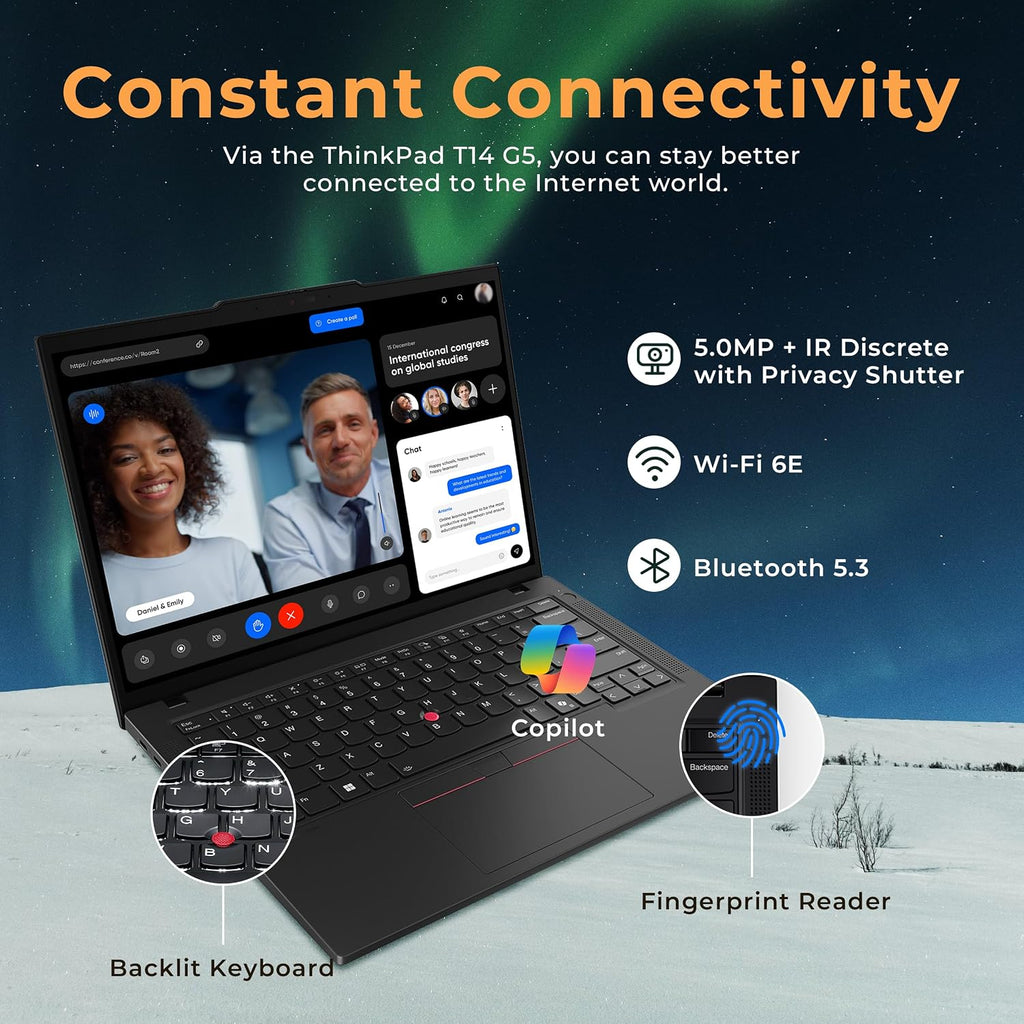 Lenovo ThinkPad T14 Gen 5 14' WUXGA Laptop, Intel Ultra 7 165U-vPro Technology, 32GB RAM, 3TB Storage(2TB SSD+1TB Docking Station Set), Backlit Keyboard, Fingerprint, Win11 Pro, Black