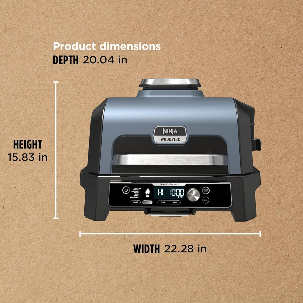 Ninja Woodfire Pro Connect XL Outdoor Grill & Smoker | Bluetooth, App Enabled | 7-in-1 Grill, BBQ Smoker, Outdoor Air Fryer | Woodfire Technology | Built-In Thermometer | Black & Gold | OG951BK1