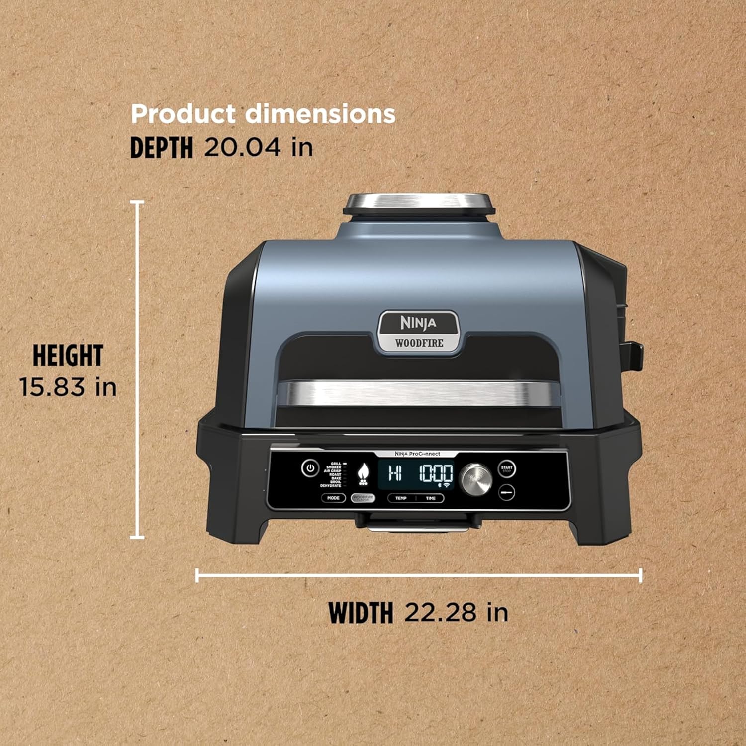 Ninja Woodfire Pro Connect XL Outdoor Grill & Smoker | Bluetooth, App Enabled | 7-in-1 Grill, BBQ Smoker, Outdoor Air Fryer | Woodfire Technology | Built-In Thermometer | Green & Gold | OG951GN2