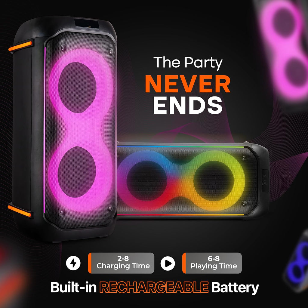 Pyle Compact Bluetooth PA Party Speaker System, 160W Dual 6.5' Karaoke Machine with Mic, Rechargeable Battery, USB/SD/BT/FM Radio, TWS Function & Party Lights, Speaker Bag Included, 11.8'x11.8'x26.4'