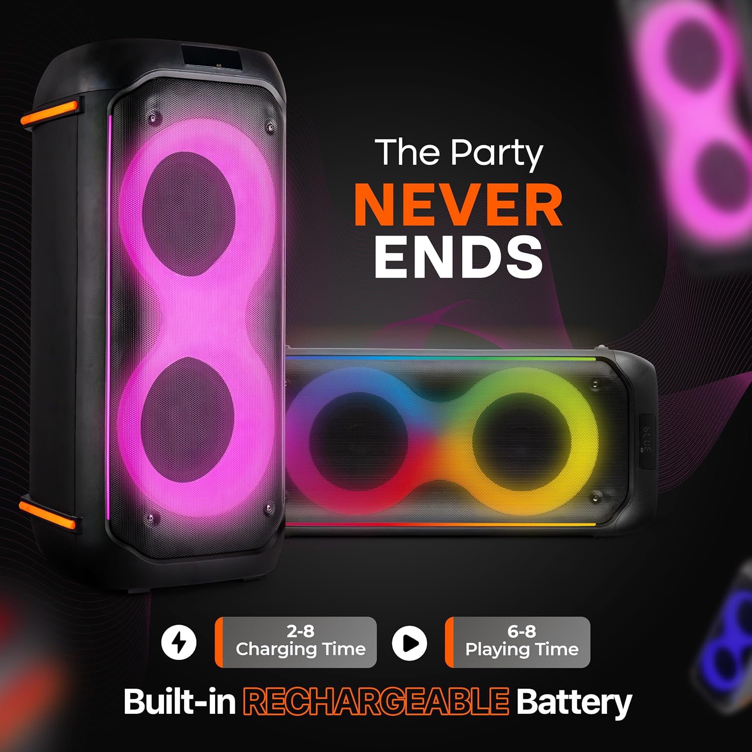 Pyle Compact Bluetooth PA Party Speaker System – 160W Portable Karaoke Machine with Built-in Battery, TWS, Mic Priority, USB/SD/BT/FM, Flashing LED Lights, Dual 6.5' Speakers, 11.6' x 11.6' x 25.2'