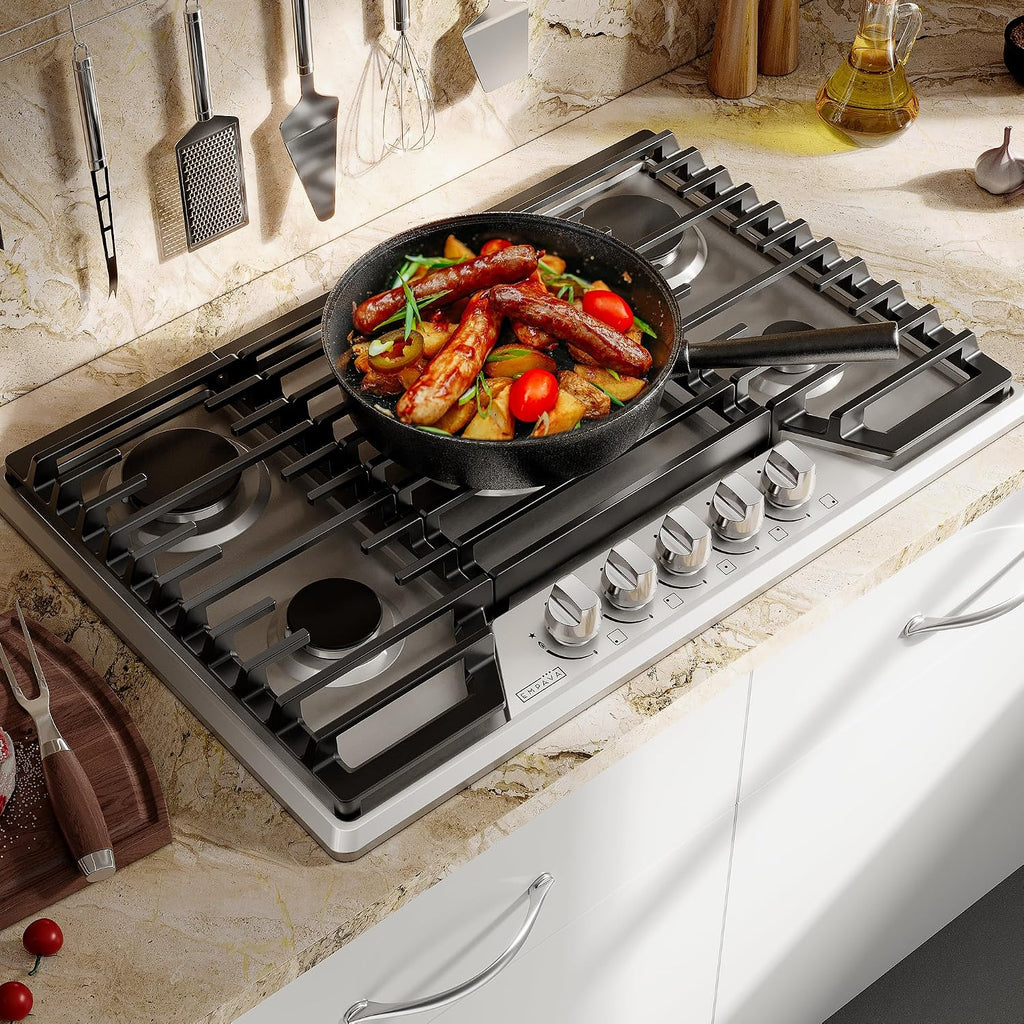 Empava 30' Recessed Gas Stove Cooktop with 5 Italy SABAF Sealed Burner NG/LPG Convertible in Stainless Steel, 30 inches