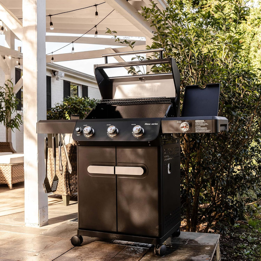 Monument Grills Mesa Series, Outdoor Barbecue Stainless Steel 3 Burner Propane Gas Grill, 48,000 BTU Patio Garden Grill with Side Burner and Knob Controls, Mesa325 with BBQ Cover