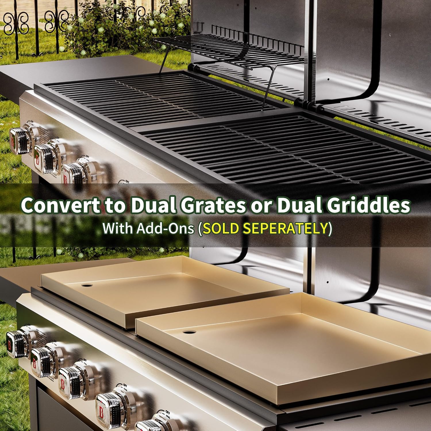 Brand-Man Griddle Grill Combo 6-Burner, 2 in 1 Versatile Propane Gas Grill and Griddle with Double Stainless Steel Lids, BBQ Combo for Outdoor Kitchen & Backyard Barbecue Cooking