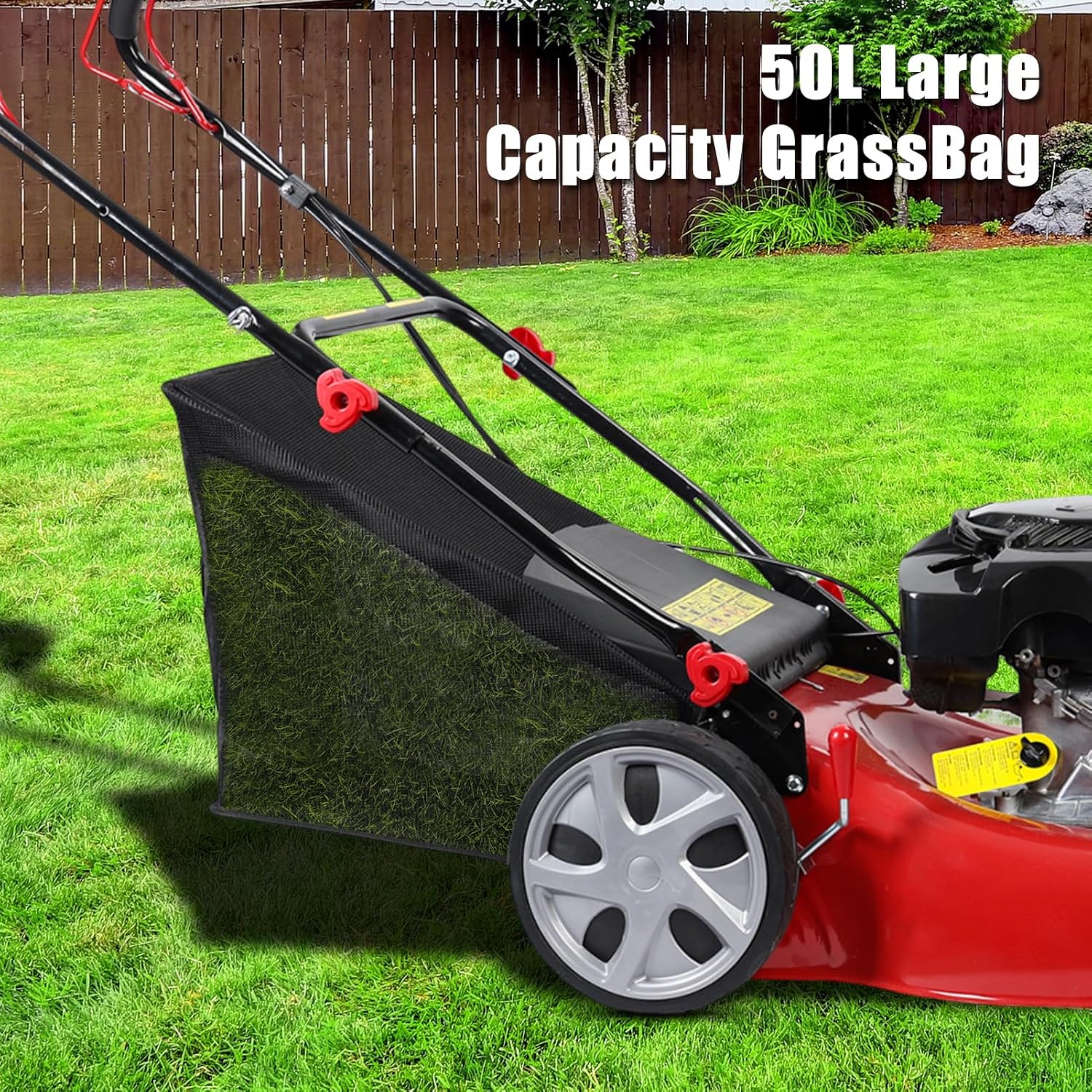Gas-Powered Self-Propelled Lawn Mower, 141cc Gas Engine with Air Cooling, 21' Steel Deck, 3-in-1 Cutting System, 6-Level Height Adjustment, 1.4-Bushel Grass Catcher Red