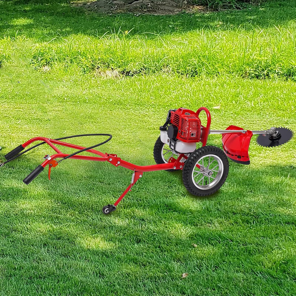 49CC 2-Stroke Gas Powered Lawn Mower, Hand Push Lawn Mower Trimmer, Brush Mower Gasoline Brush Broom Sweeping Machine, Gas Brush Cutter String Trimmer for Yard
