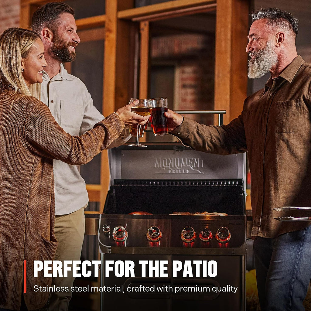 Monument Grills 4+1 Burner Natural Gas Grill with Natural Gas Hose, 50,000 BTU Stainless Steel Outdoor Patio Barbecue Grill, Broil Zone Fast Heating, Knob Lights, and Easy Cleanup, M415BZNG