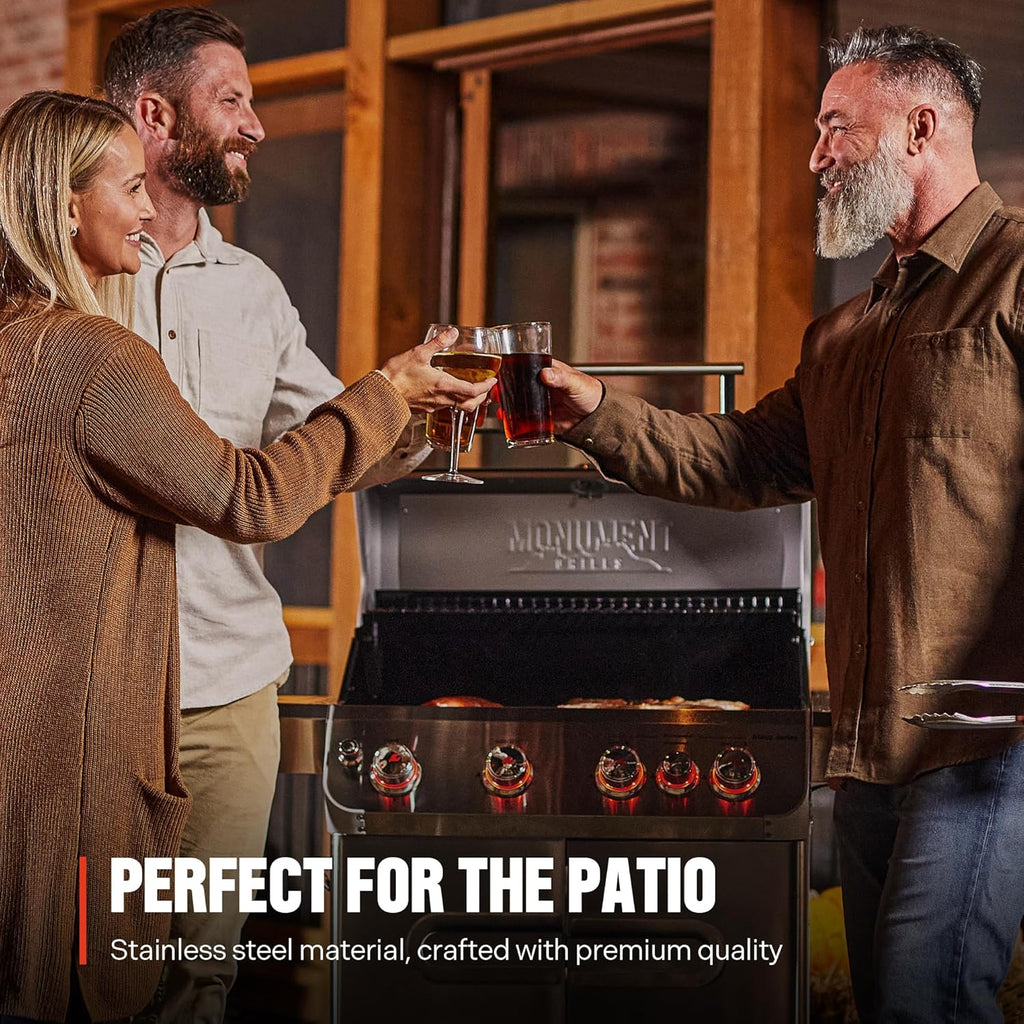 Monument Grills 4+1 Burner Natural Gas Grill with Hose, 50,000 BTU Stainless Steel Outdoor Patio Barbecue Grill with Cover, Fast Heating, Knob Control, and Easy Cleanup, M415BZNG