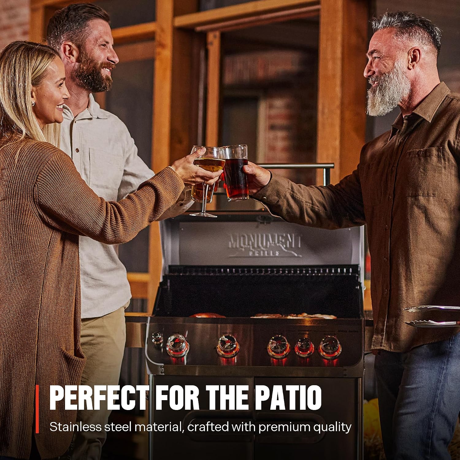 Monument Grills 4+1 Burner Natural Gas Grill with Hose, 50,000 BTU Stainless Steel Outdoor Patio Barbecue Grill with Cooking Plate, Fast Heating, Knob Control, M415BZNG