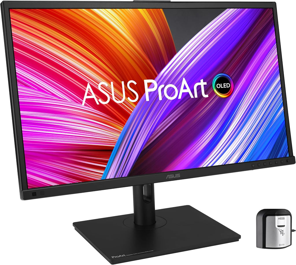 ASUS ProArt Display 27'4K HDR RGB OLED Professional Monitor (PA27DCE-K) - UHD (3840 x 2160), 99% DCI-P3, HLG, ΔE < 1, USB-C PD 80W, Hardware Calibration, Calman Ready, X-rite i1 Display Pro Calibrator