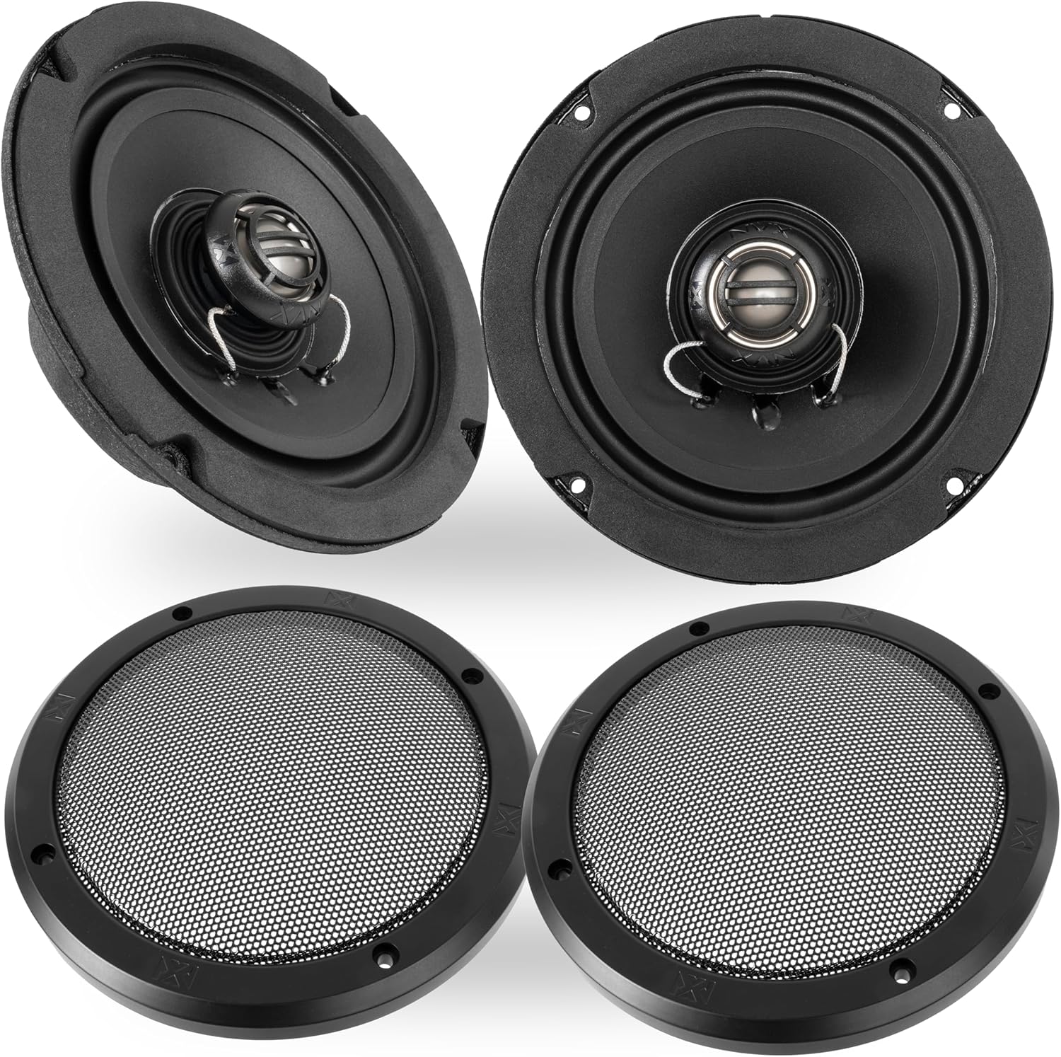 NVX® XFHD6R Premium 6.5' Motorcycle Speakers, 600W Peak (300W RMS), 2-Ohm Rear Tour-Pak Coaxials with 1' Titanium Tweeters, Waterproof, Plug-and-Play Upgrade for Harley-Davidson Touring 2014 Up (Pair)
