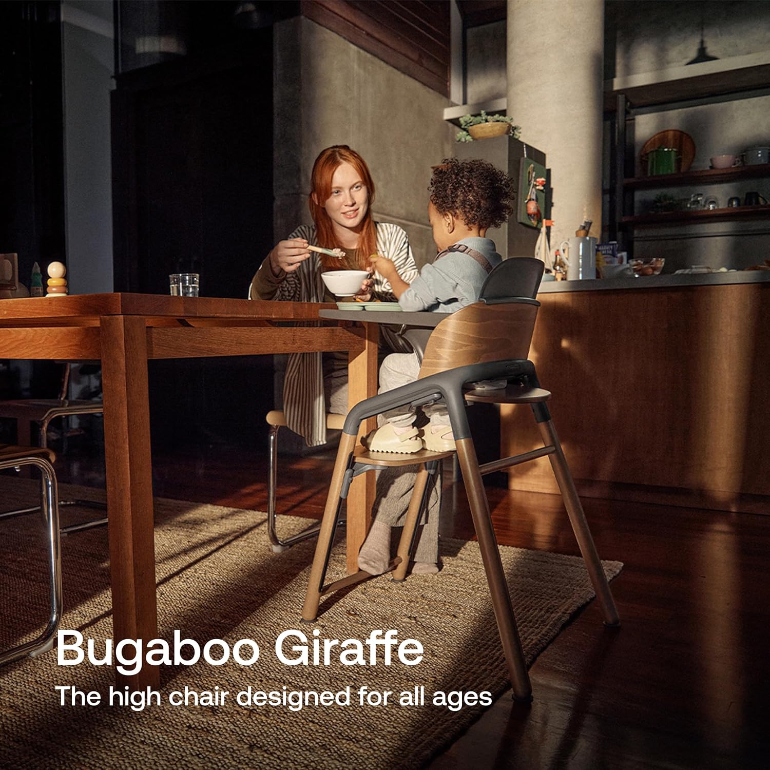 Bugaboo Giraffe Wooden Baby High Chair – Adjustable in 1 Second, Ergonomic Easy-Clean Highchair, Suitable from Birth (Newborn Set Sold Separately), FSC Beechwood & Bioplastic - Warm Wood/Grey