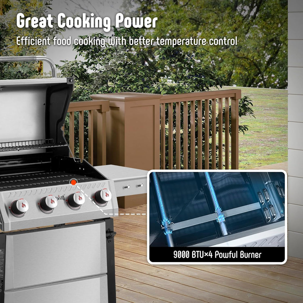 Feasto Propane Gas Grill, 36,000 BTU Outdoor Patio BBQ, Porcelain-Enameled Cookbox & Porcelain-Enameled Cast-Iron Grates, 559 Sq. In., Black (Black, 4) (Stainless Steel)