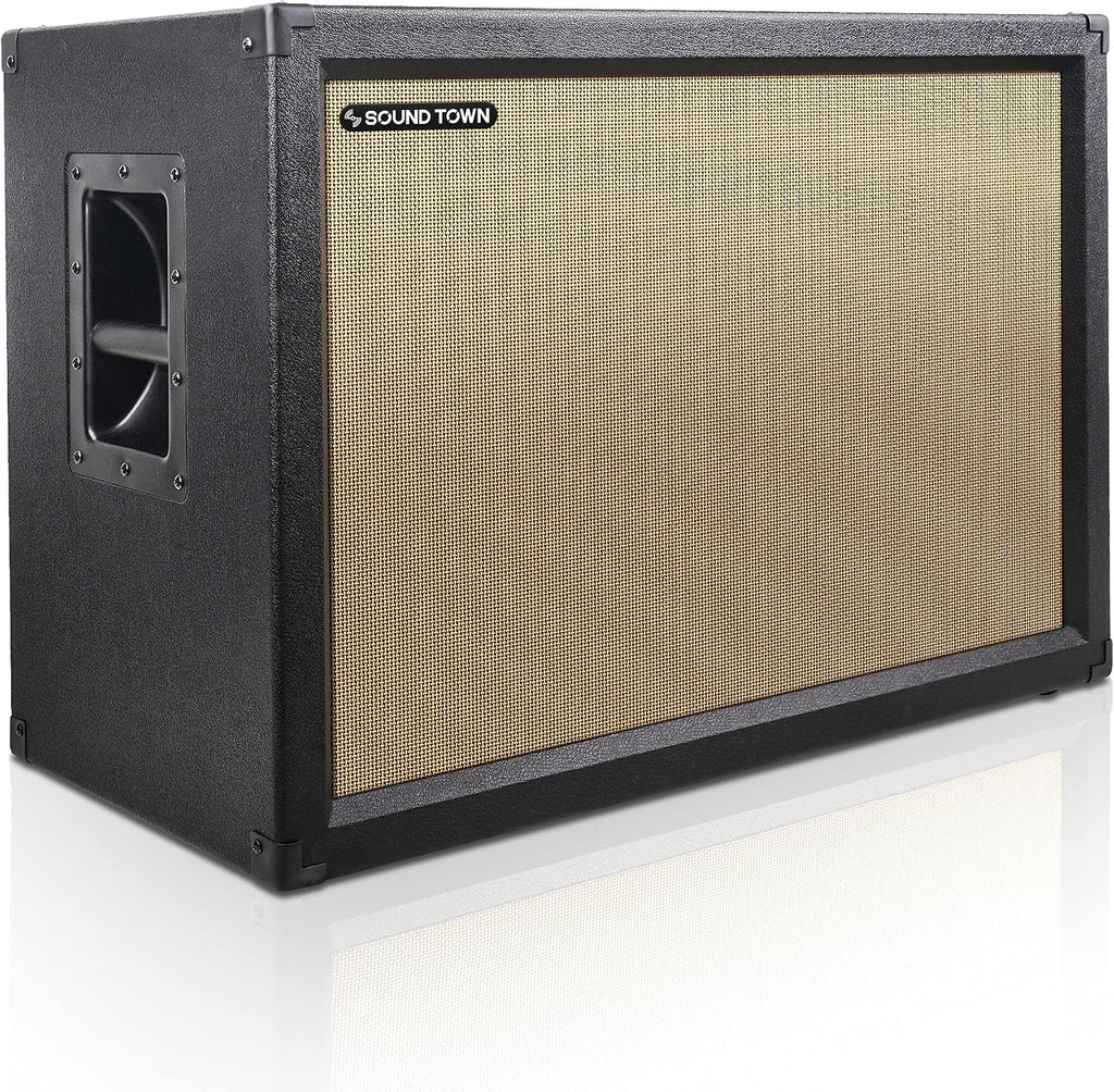 Sound Town 2x12' Empty Guitar Speaker Cabinet, Birch Plywood, Black, Wheat Cloth Grill, Compatible with Celestion/Eminence Speakers (GUC212BK-EC)