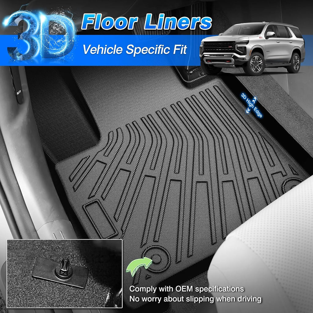 Floor Mats for 2021-2025 2026 Chevrolet/Chevy Tahoe & GMC Yukon (Not for Yukon XL, Only for 8 Seats), All Weather Cargo Liner for Tahoe Accessories, Heavy Duty TPE Cargo Mats, Car Accessories