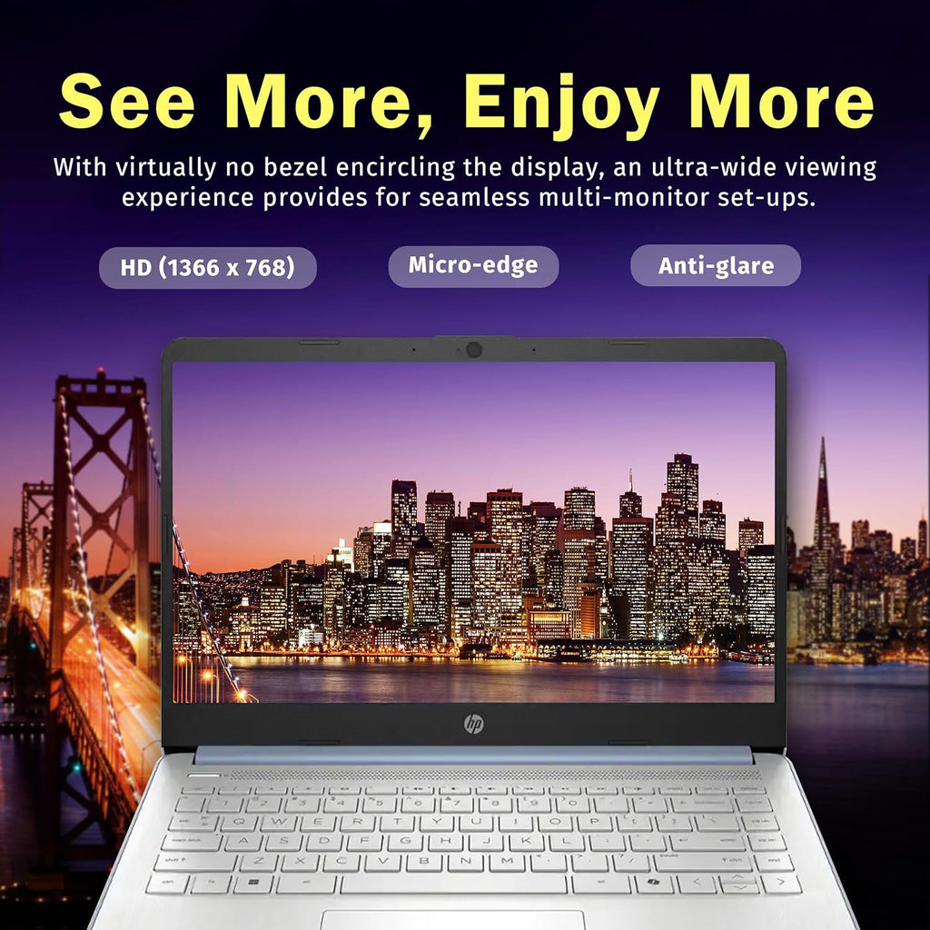HP Stream 14' HD Laptop, Intel Processor N150, 16GB RAM, 1.12TB Storage(128GB UFS+1TB Docking Station Set), Intel Graphics, Webcam, Wi-Fi 6, 1 Year Office 365, Copilot, Fast Charge, Win 11, Blue