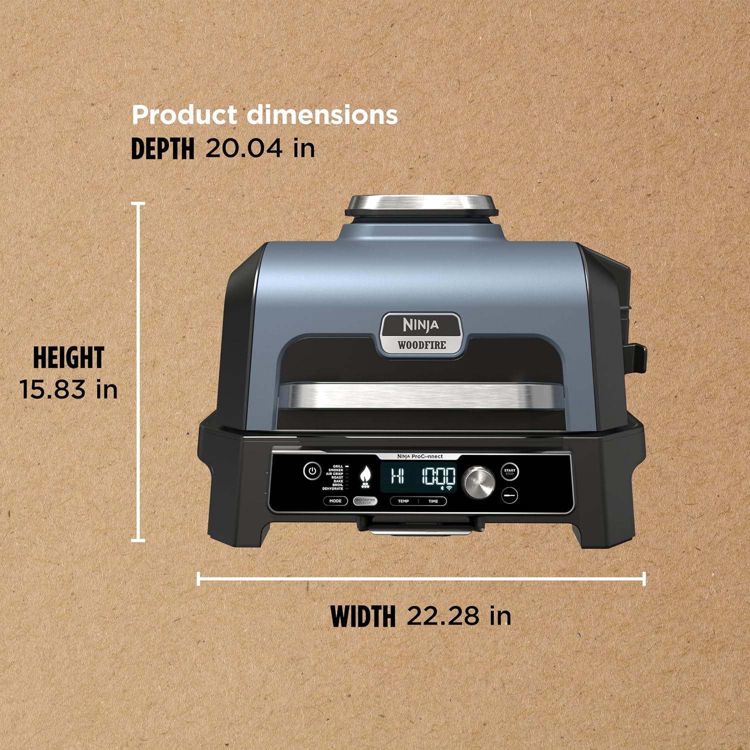 Ninja OG951 Woodfire Pro Connect Premium XL Outdoor Grill & Smoker, Bluetooth, App Enabled, 7-in-1 Master Grill, BBQ Smoker, Outdoor Air Fryer, Woodfire Technology, 2 Built-In Thermometers, Black/Blue