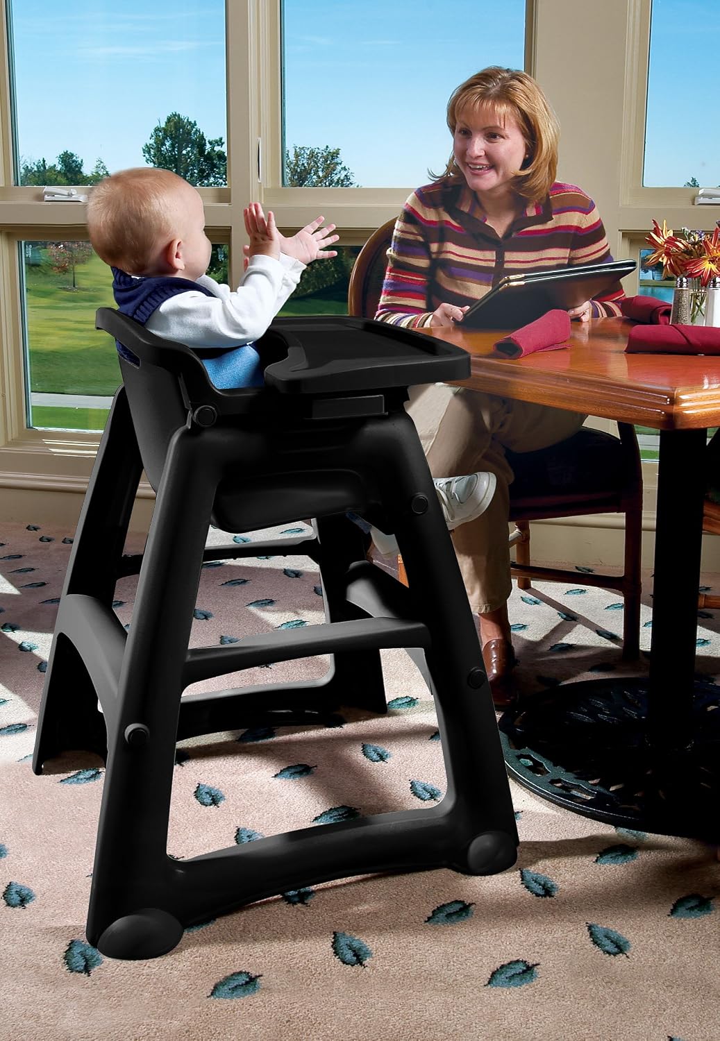 Rubbermaid Commercial Products Sturdy High Chair, 33lb Capacity, Black, Pre-Assmbled Without Wheels, Stackable, Fits Under Table for Child/Baby/Toddler Seating