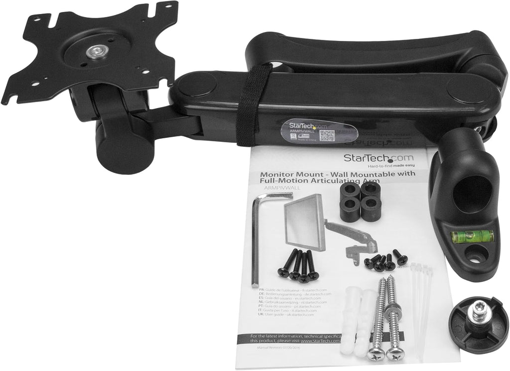 StarTech.com Wall Mount Monitor Arm - Full Motion Articulating - Adjustable - Supports Monitors 12' to 34' - VESA Monitor Wall Mount - Black (ARMPIVWALL)