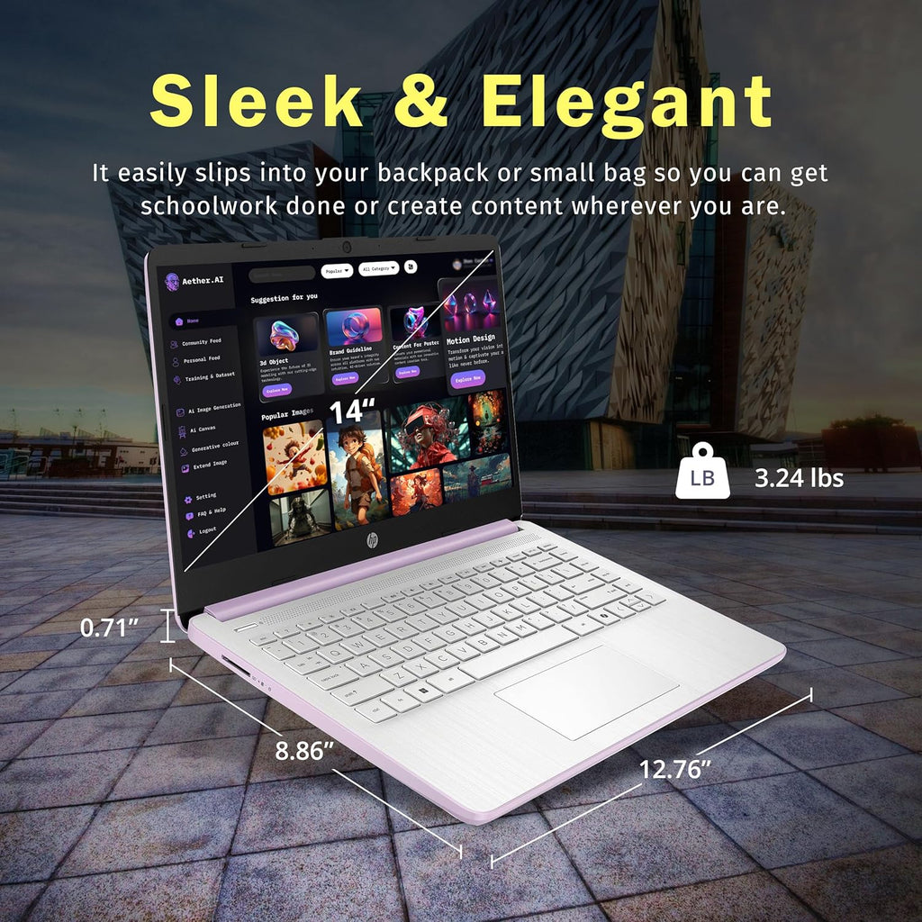 HP Stream 14' HD Laptop, Intel Processor N150, 4GB RAM, 128GB UFS, Intel Graphics, Webcam, Bluetooth, Windows 11s, Purple (Renewed)