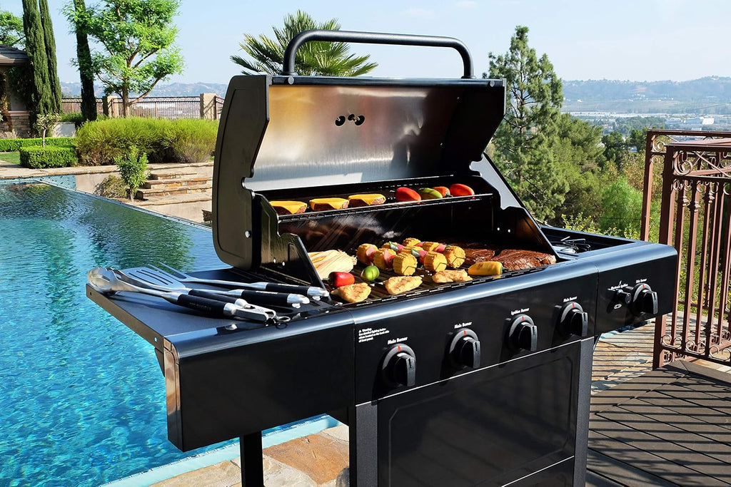 Kenmore 4-Burner Gas Grill with Side Burner, Outdoor BBQ Grill, Propane Gas Grill, Cast Iron Cooking Grates, Electronic Ignition, Warming Rack, Open Cart Design, 53000 BTUs, Black