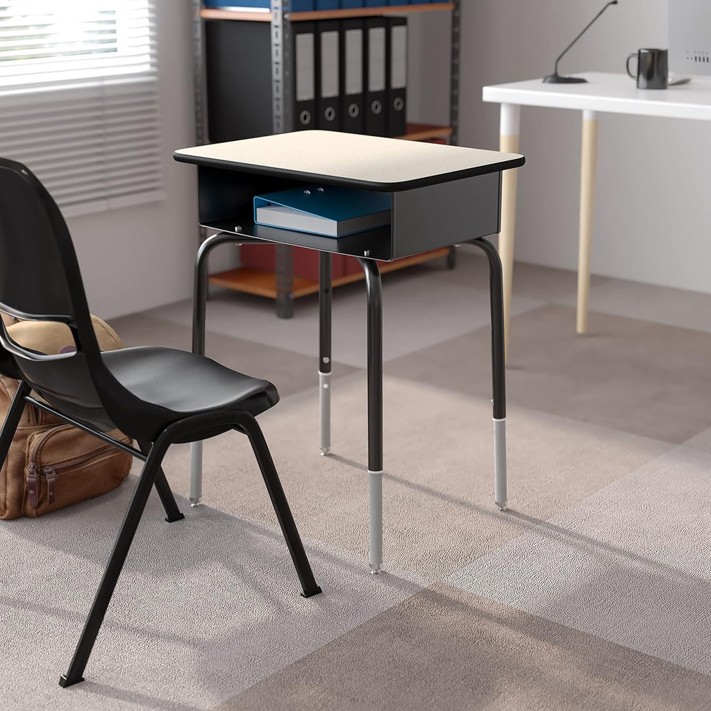 Flash Furniture Billie Student Desk - Gray Open Front Metal School Desk - 24'W x 18'D Adjustable Height, Durable Desk for School or Remote Learning, Set of 5