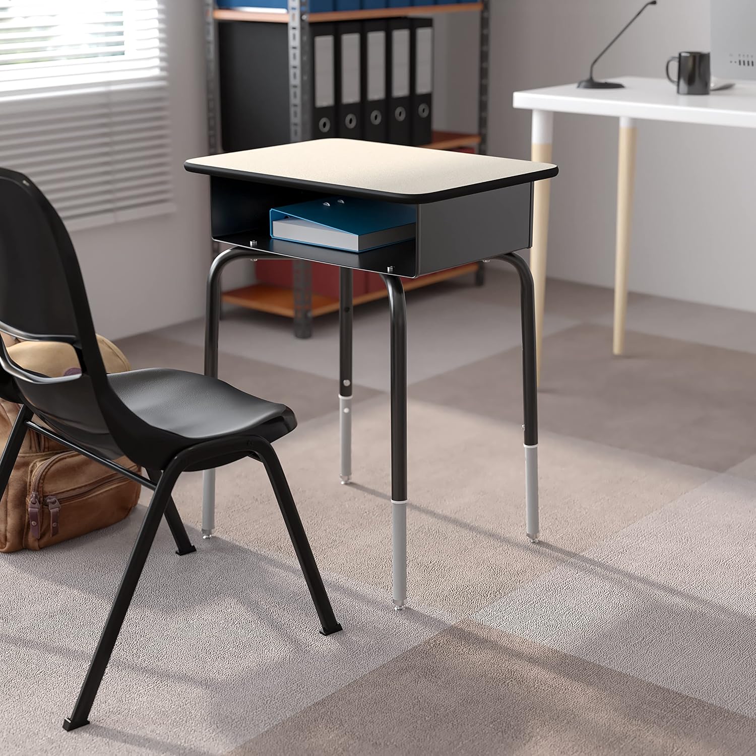 Flash Furniture Billie Student Desk - Gray Open Front Metal School Desk - 24'W x 18'D Adjustable Height, Durable Desk for School or Remote Learning, Set of 5