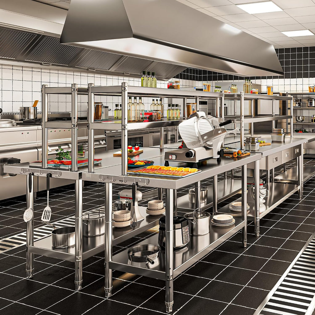 YITAHOME NSF Stainless Steel Table with Overshelves, 48' X 24' Work Table with 48' X 12' Shelf, Metal Table Prep Table for Home Kitchen Restaurant Garage Warehouse