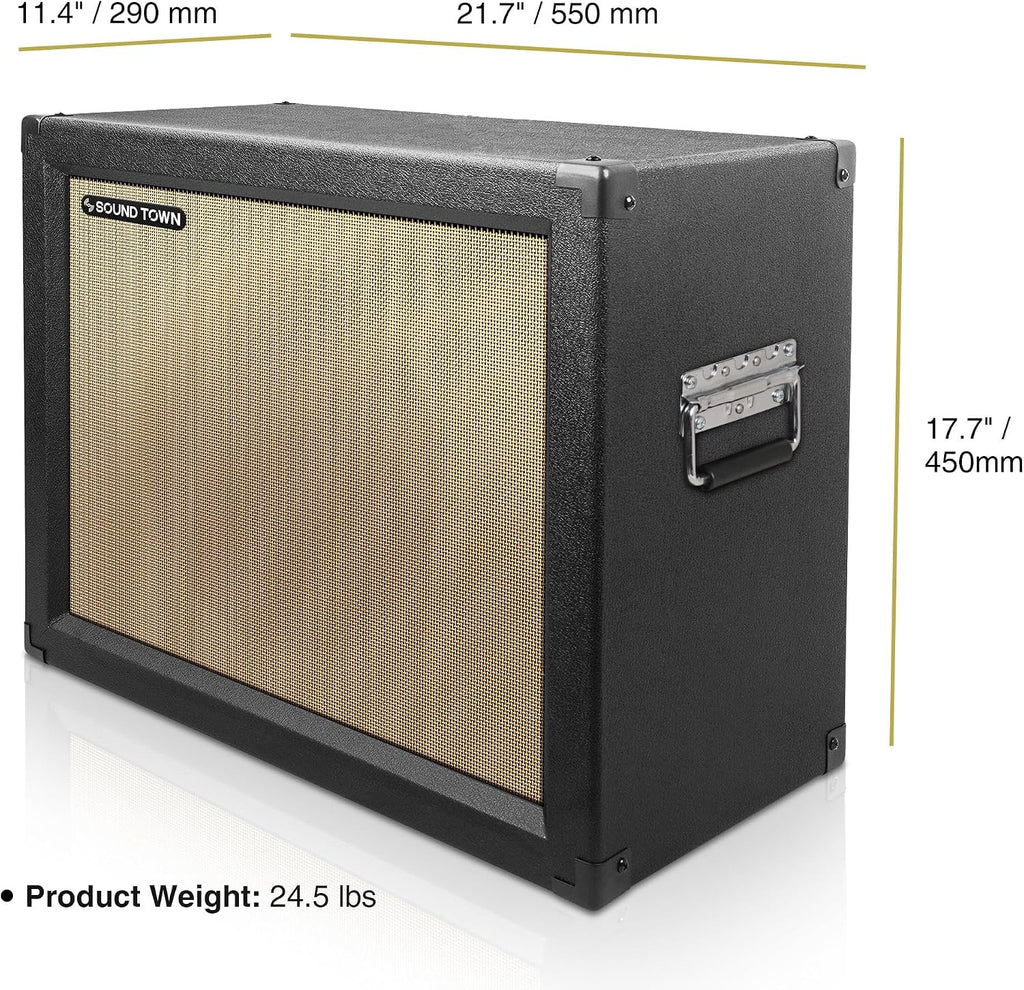 Sound Town 1 x 12' Empty Guitar Speaker Cabinet, with Birch Plywood Construction, Black Tolex, Wheat Cloth Grill, Compatible with Celestion/Eminence Speakers (GUC112BK-EC)