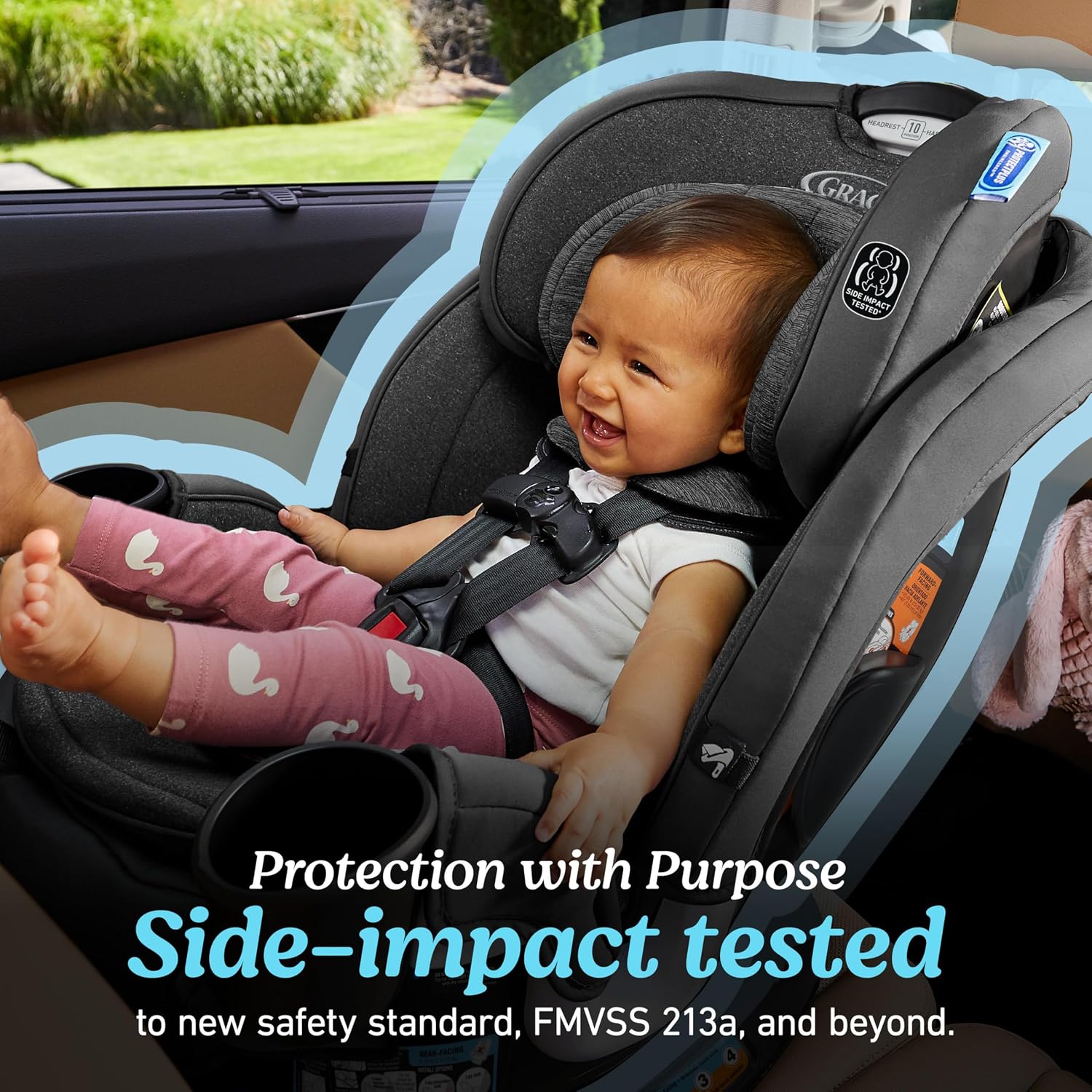 Graco Turn2Me 3-in-1 Rotating Convertible Car Seat, Manchester, Rear-Facing Rotation Only, Forward-Facing Mode, Highback Booster Up to 100 lbs, Adjustable Headrest & Harness, Steel Reinforced Frame