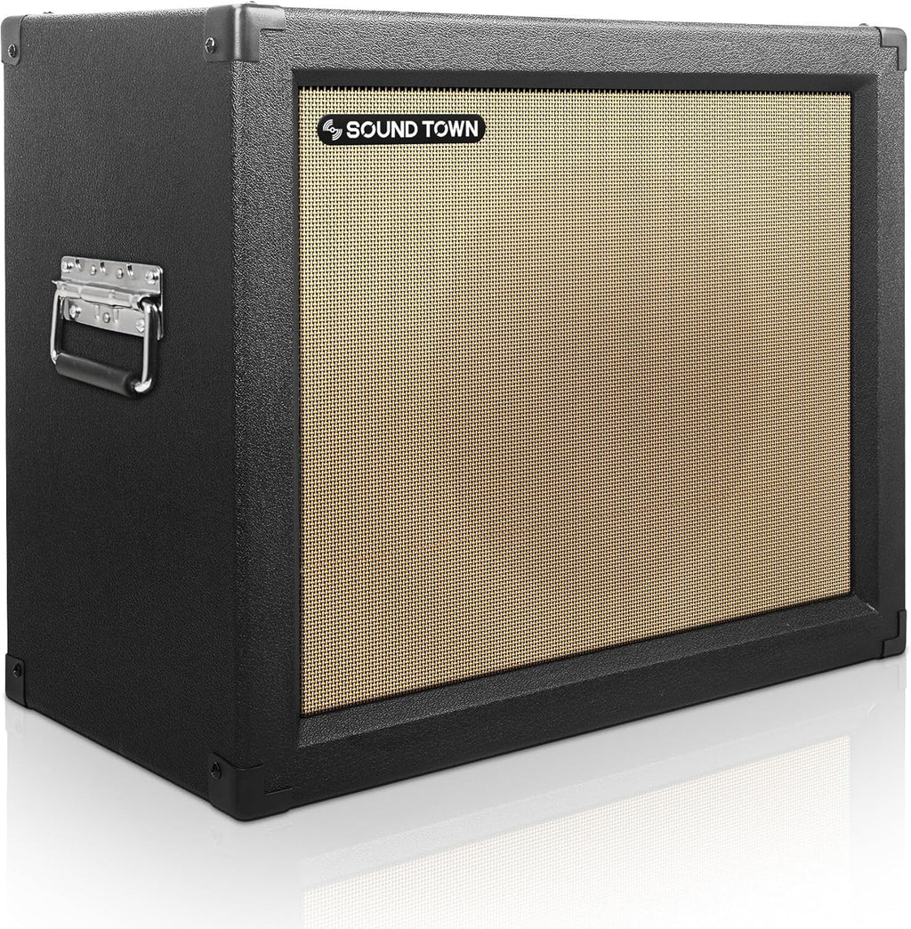 Sound Town 1 x 12' Empty Guitar Speaker Cabinet, with Birch Plywood Construction, Black Tolex, Wheat Cloth Grill, Compatible with Celestion/Eminence Speakers (GUC112BK-EC)