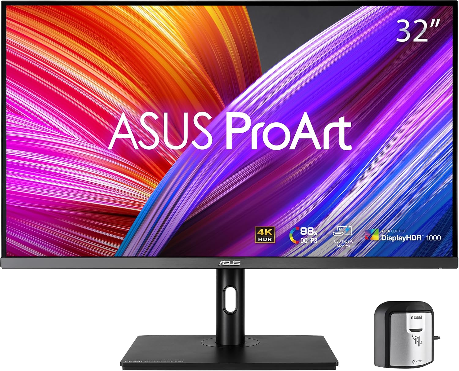 ASUS ProArt Display 32' 4K HDR Computer Monitor (PA32UCR-K) - IPS, 1000nits, ΔE < 1, 98% DCI-P3, 99.5% Adobe RGB, USB-C, HDMI, X-rite i1 Calibrator, Compatible with Laptop & Mac Monitor
