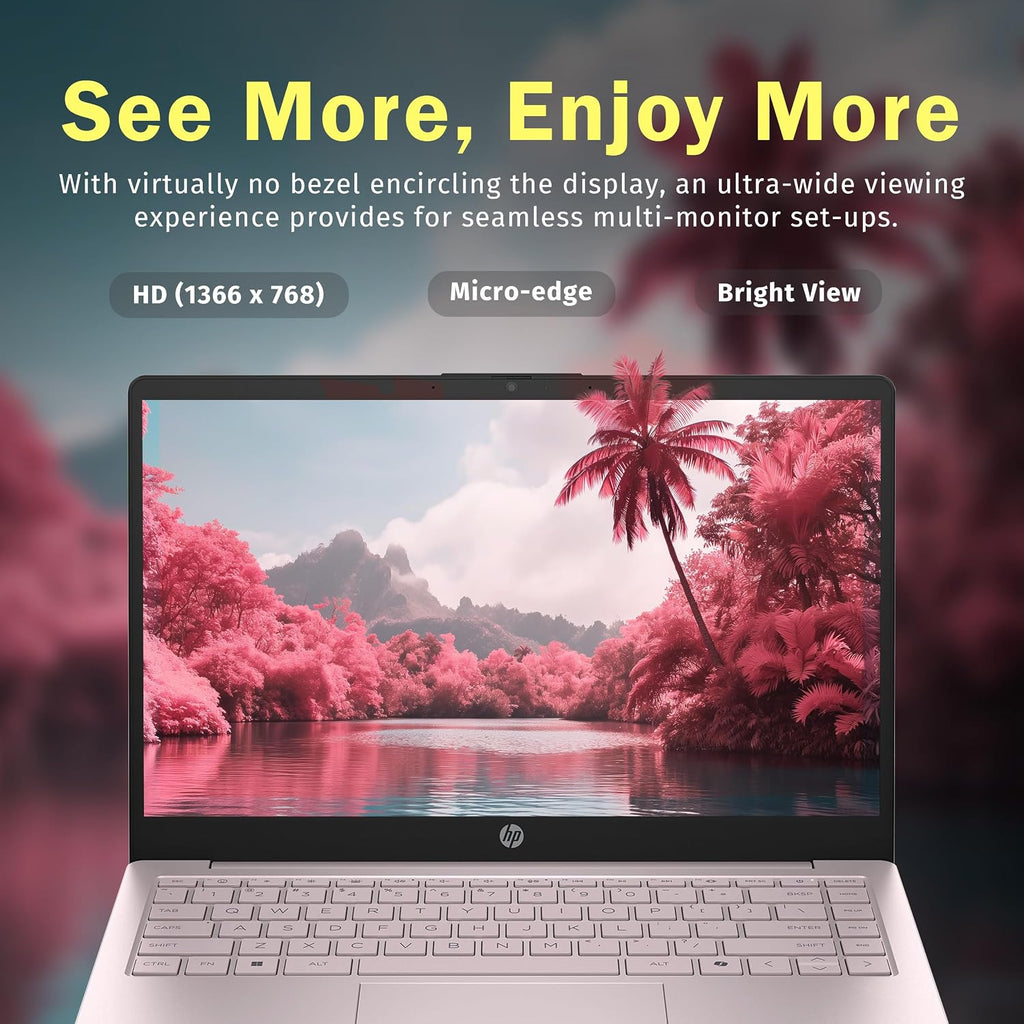 HP Stream 14' HD Laptop, Intel Processor N150, 4GB RAM, 128GB UFS, Intel Graphics, Webcam, Bluetooth, Windows 11s, Pink (Renewed)