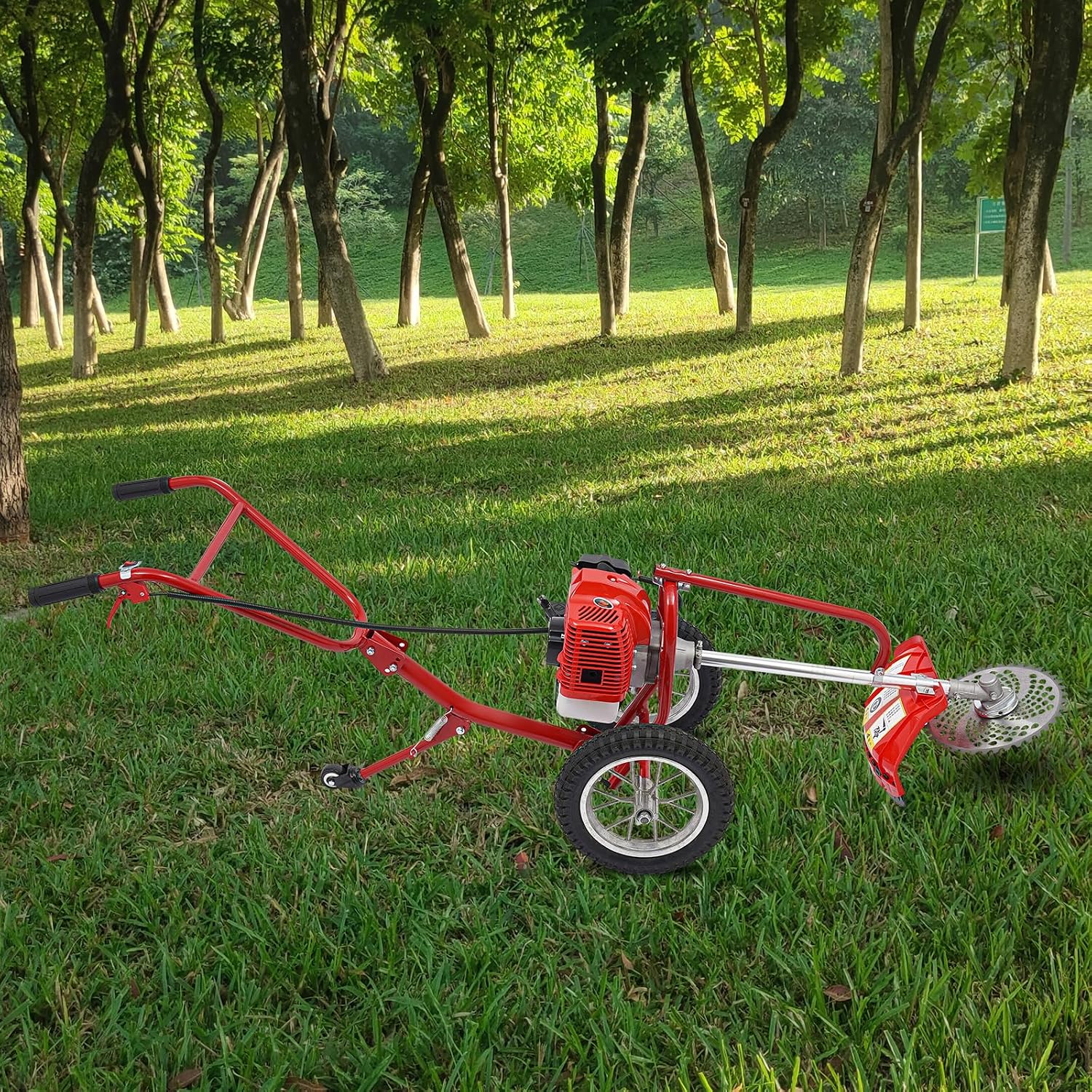 49CC Gas Walk Behind Brush Cutter 2-Stroke Push Brush Cutter with Air-Cooled System, High Speed Brush Mower Weeding Machine for Home Garden Yard, 7000r/min