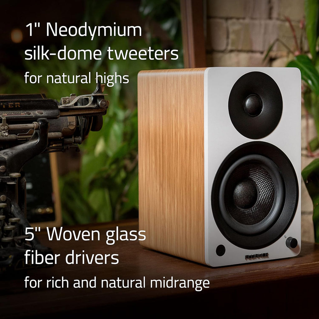 Fluance RT81+ Elite HiFi Vinyl Turntable (White) and Ai41 Powered Bookshelf Speakers (White Walnut) Bundle: High Fidelity Sound, Integrated Amplifier, Audio Technica Cartridge