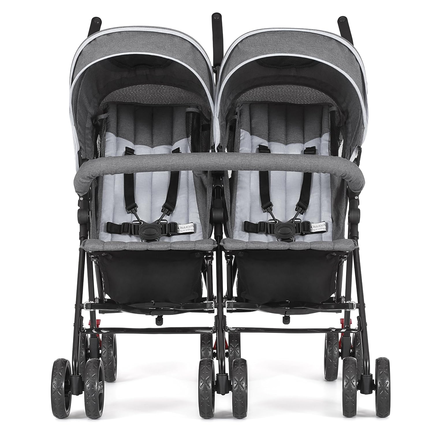 Dream On Me Volgo Twin Baby Stroller, Lightweight Side-by-Side Double Umbrella Stroller with Adjustable Canopy, 5-Point Harness, Storage Basket & Travel-Friendly Fold – Dark and Light Grey