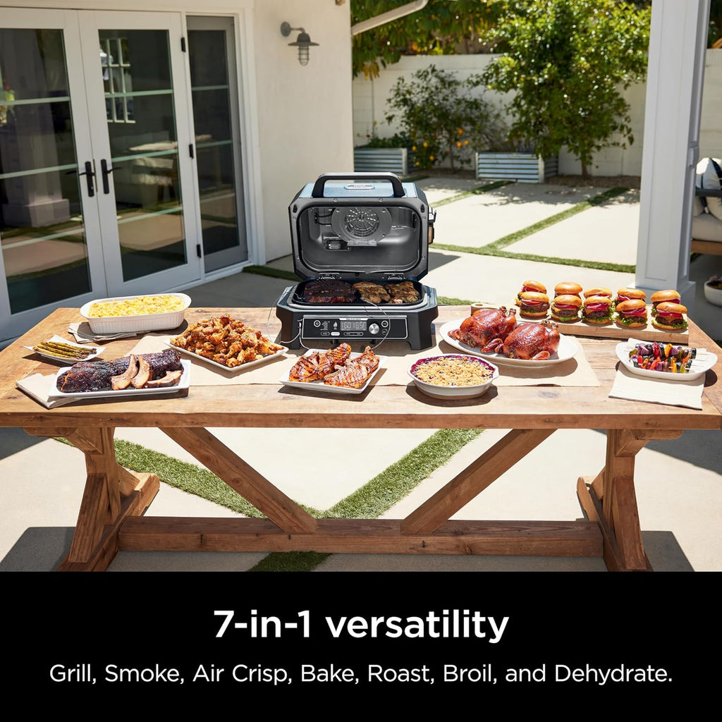 Ninja OG951 Woodfire Pro Connect Premium XL Outdoor Grill & Smoker, Bluetooth, App Enabled, 7-in-1 Master Grill, BBQ Smoker, Outdoor Air Fryer, Woodfire Technology, 2 Built-In Thermometers, Black/Blue