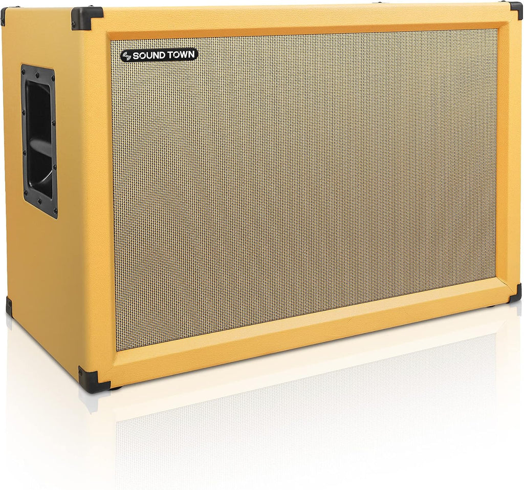 Sound Town 2x12' Empty Guitar Speaker Cabinet, Birch Plywood, Orange, Wheat Cloth Grill, Compatible with Celestion/Eminence Speakers (GUC212OR-EC)