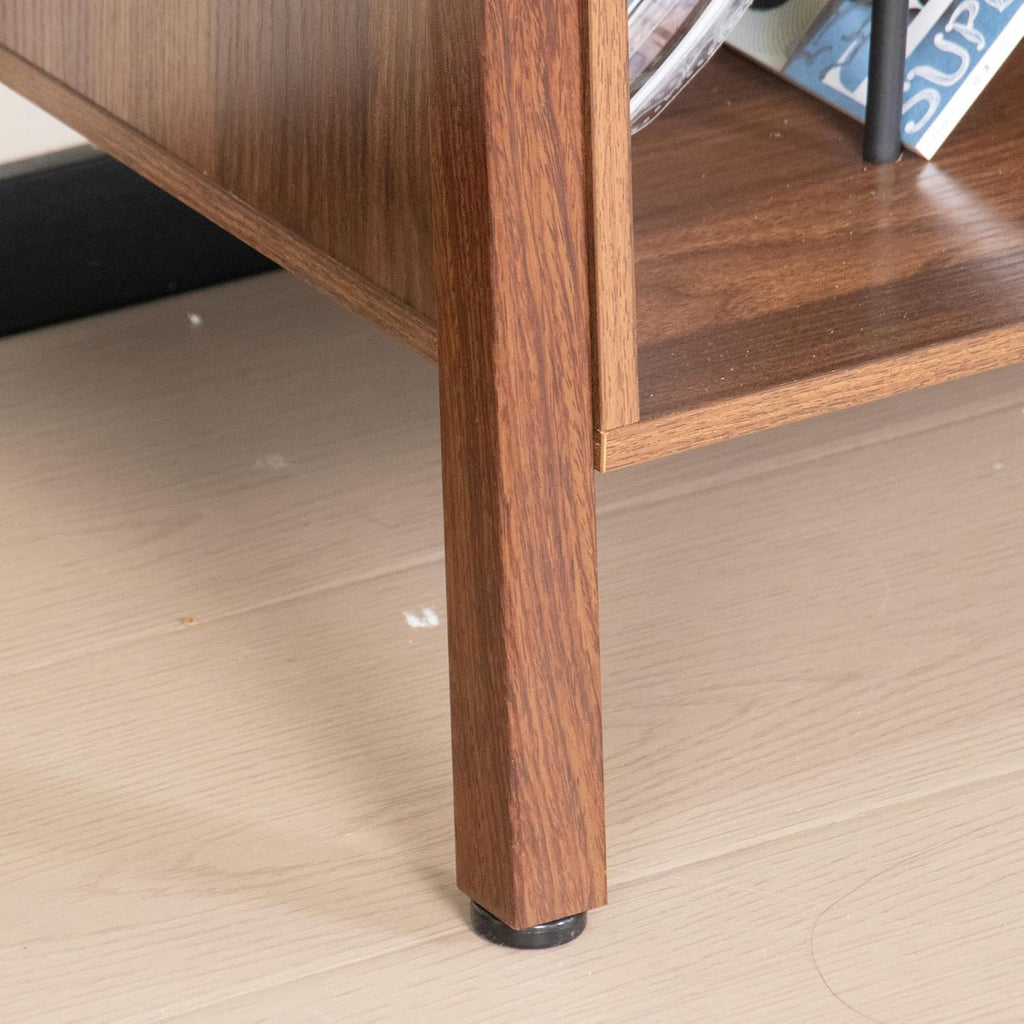 Mxtxmy Large Record Player Stand,Mid Century Turntable Stand Table with Open Storage Holds up to 300 Albums,Vinyl Record Storage Display Shelf for Living Room Bedroom (Walnut)