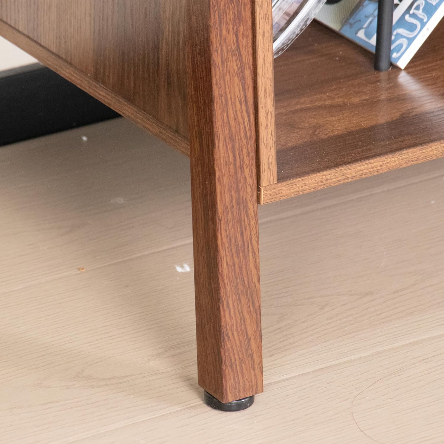 Mxtxmy Large Record Player Stand,Mid Century Turntable Stand Table with Open Storage Holds up to 300 Albums,Vinyl Record Storage Display Shelf for Living Room Bedroom (Walnut)